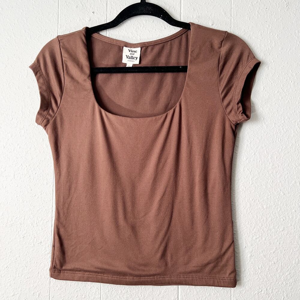 Vine and Valley Y2K Grunge Chocolate Brown Top Womens Large Scoop Neck Preppy